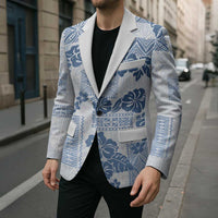Vintage Hawaii Blazer Hibiscus Tapa Tribal With Hawaiian Quilt Pattern Blue - Polynesian Pride