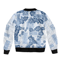 Vintage Hawaii Bomber Jacket Hibiscus Tapa Tribal With Hawaiian Quilt Pattern Blue LT9 - Polynesian Pride
