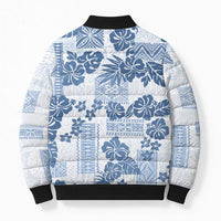 Vintage Hawaii Bomber Puffer Jacket Hibiscus Tapa Tribal With Hawaiian Quilt Pattern Blue - Polynesian Pride