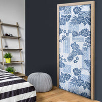 Vintage Hawaii Door Cover Hibiscus Tapa Tribal With Hawaiian Quilt Pattern Blue LT9 - Polynesian Pride