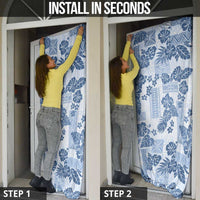 Vintage Hawaii Door Cover Hibiscus Tapa Tribal With Hawaiian Quilt Pattern Blue LT9 - Polynesian Pride