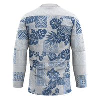 Vintage Hawaii Hockey Jersey Hibiscus Tapa Tribal With Hawaiian Quilt Pattern Blue LT9 - Polynesian Pride
