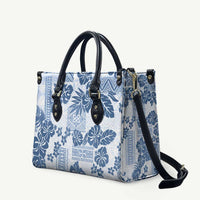 Vintage Hawaii Leather Bag Hibiscus Tapa Tribal With Hawaiian Quilt Pattern Blue LT9 Blue - Polynesian Pride