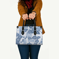 Vintage Hawaii Leather Bag Hibiscus Tapa Tribal With Hawaiian Quilt Pattern Blue LT9 - Polynesian Pride