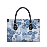 Vintage Hawaii Leather Bag Hibiscus Tapa Tribal With Hawaiian Quilt Pattern Blue LT9 - Polynesian Pride