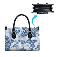 Vintage Hawaii Leather Bag Hibiscus Tapa Tribal With Hawaiian Quilt Pattern Blue LT9 - Polynesian Pride