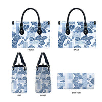 Vintage Hawaii Leather Bag Hibiscus Tapa Tribal With Hawaiian Quilt Pattern Blue LT9 - Polynesian Pride