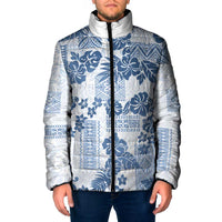 Vintage Hawaii Padded Jacket Hibiscus Tapa Tribal With Hawaiian Quilt Pattern Blue - Polynesian Pride