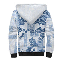 Vintage Hawaii Sherpa Hoodie Hibiscus Tapa Tribal With Hawaiian Quilt Pattern Blue LT9 - Polynesian Pride
