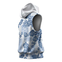 Vintage Hawaii Sleeveless Hoodie Hibiscus Tapa Tribal With Hawaiian Quilt Pattern Blue - Polynesian Pride