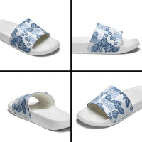 Vintage Hawaii Slide Sandals Hibiscus Tapa Tribal With Hawaiian Quilt Pattern Blue - Polynesian Pride