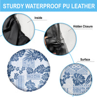 Vintage Hawaii Spare Tire Cover Hibiscus Tapa Tribal With Hawaiian Quilt Pattern Blue LT9 - Polynesian Pride