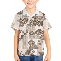 Vintage Hawaii Hawaiian Shirt Hibiscus Tapa Tribal With Hawaiian Quilt Pattern Gold LT9 - Polynesian Pride