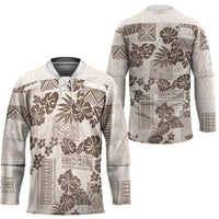 Vintage Hawaii Hockey Jersey Hibiscus Tapa Tribal With Hawaiian Quilt Pattern Gold LT9 - Polynesian Pride