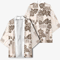 Vintage Hawaii Kimono Hibiscus Tapa Tribal With Hawaiian Quilt Pattern Gold - Polynesian Pride