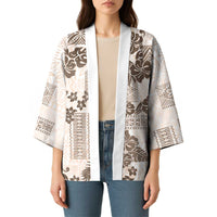 Vintage Hawaii Kimono Hibiscus Tapa Tribal With Hawaiian Quilt Pattern Gold - Polynesian Pride