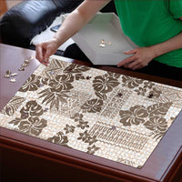 Vintage Hawaii Puzzle Hibiscus Tapa Tribal With Hawaiian Quilt Pattern Gold - Polynesian Pride