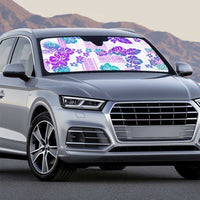 Vintage Hawaii Auto Sun Shade Hibiscus Tapa Tribal With Hawaiian Quilt Pattern Purple - Polynesian Pride