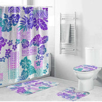 Vintage Hawaii Bathroom Set Hibiscus Tapa Tribal With Hawaiian Quilt Pattern Purple LT9 Bathroom Set (4 pcs) Purple - Polynesian Pride