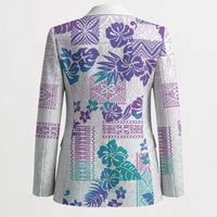 Vintage Hawaii Blazer Hibiscus Tapa Tribal With Hawaiian Quilt Pattern Purple - Polynesian Pride