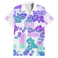 Vintage Hawaii Family Matching Off Shoulder Maxi Dress and Hawaiian Shirt Hibiscus Tapa Tribal With Hawaiian Quilt Pattern Purple LT9 Dad's Shirt - Short Sleeve Purple - Polynesian Pride