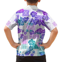 Vintage Hawaii Hawaiian Shirt Hibiscus Tapa Tribal With Hawaiian Quilt Pattern Purple LT9 - Polynesian Pride