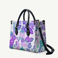 Vintage Hawaii Leather Bag Hibiscus Tapa Tribal With Hawaiian Quilt Pattern Purple LT9 Purple - Polynesian Pride