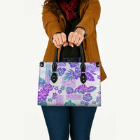 Vintage Hawaii Leather Bag Hibiscus Tapa Tribal With Hawaiian Quilt Pattern Purple LT9 - Polynesian Pride