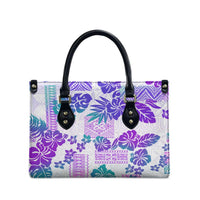 Vintage Hawaii Leather Bag Hibiscus Tapa Tribal With Hawaiian Quilt Pattern Purple LT9 - Polynesian Pride