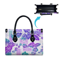Vintage Hawaii Leather Bag Hibiscus Tapa Tribal With Hawaiian Quilt Pattern Purple LT9 - Polynesian Pride
