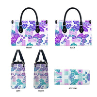 Vintage Hawaii Leather Bag Hibiscus Tapa Tribal With Hawaiian Quilt Pattern Purple LT9 - Polynesian Pride
