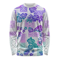 Vintage Hawaii Long Sleeve Shirt Hibiscus Tapa Tribal With Hawaiian Quilt Pattern Purple LT9 Unisex Purple - Polynesian Pride