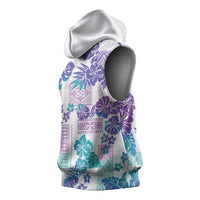 Vintage Hawaii Sleeveless Hoodie Hibiscus Tapa Tribal With Hawaiian Quilt Pattern Purple - Polynesian Pride
