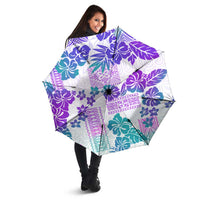 Vintage Hawaii Umbrella Hibiscus Tapa Tribal With Hawaiian Quilt Pattern Purple LT9 - Polynesian Pride