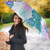 Vintage Hawaii Umbrella Hibiscus Tapa Tribal With Hawaiian Quilt Pattern Purple LT9 - Polynesian Pride
