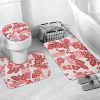 Vintage Hawaii Bathroom Set Hibiscus Tapa Tribal With Hawaiian Quilt Pattern Red LT9 Mat Set Only (3 pcs) One Size Red - Polynesian Pride