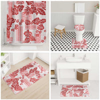 Vintage Hawaii Bathroom Set Hibiscus Tapa Tribal With Hawaiian Quilt Pattern Red LT9 - Polynesian Pride