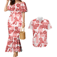 Vintage Hawaii Couples Matching Mermaid Dress and Hawaiian Shirt Hibiscus Tapa Tribal With Hawaiian Quilt Pattern Red LT9 Red - Polynesian Pride