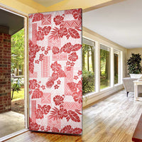 Vintage Hawaii Door Cover Hibiscus Tapa Tribal With Hawaiian Quilt Pattern Red LT9 - Polynesian Pride