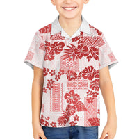 Vintage Hawaii Hawaiian Shirt Hibiscus Tapa Tribal With Hawaiian Quilt Pattern Red LT9 - Polynesian Pride