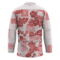 Vintage Hawaii Hockey Jersey Hibiscus Tapa Tribal With Hawaiian Quilt Pattern Red - Polynesian Pride