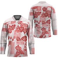 Vintage Hawaii Hockey Jersey Hibiscus Tapa Tribal With Hawaiian Quilt Pattern Red - Polynesian Pride