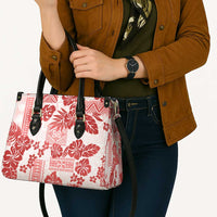 Vintage Hawaii Leather Bag Hibiscus Tapa Tribal With Hawaiian Quilt Pattern Red - Polynesian Pride