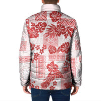 Vintage Hawaii Padded Jacket Hibiscus Tapa Tribal With Hawaiian Quilt Pattern Red - Polynesian Pride