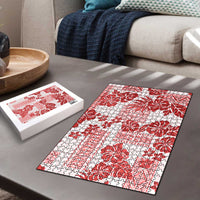 Vintage Hawaii Puzzle Hibiscus Tapa Tribal With Hawaiian Quilt Pattern Red - Polynesian Pride