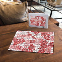 Vintage Hawaii Puzzle Hibiscus Tapa Tribal With Hawaiian Quilt Pattern Red - Polynesian Pride
