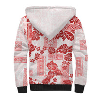 Vintage Hawaii Sherpa Hoodie Hibiscus Tapa Tribal With Hawaiian Quilt Pattern Red LT9 - Polynesian Pride