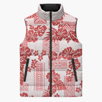 Vintage Hawaii Sleeveless Puffer Jacket Hibiscus Tapa Tribal With Hawaiian Quilt Pattern Red - Polynesian Pride