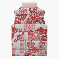 Vintage Hawaii Sleeveless Puffer Jacket Hibiscus Tapa Tribal With Hawaiian Quilt Pattern Red - Polynesian Pride