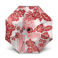 Vintage Hawaii Umbrella Hibiscus Tapa Tribal With Hawaiian Quilt Pattern Red LT9 One Size Folded 11.42 inch Opened Diameter 37.4 inch Red - Polynesian Pride